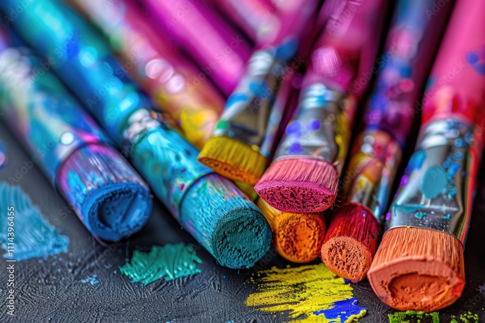Poster a collection of paint brushes arranged neatly on a table, ready for use