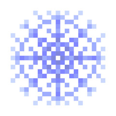 Blue snowflake pixel art isolated on a white background. 8 bit illustration.