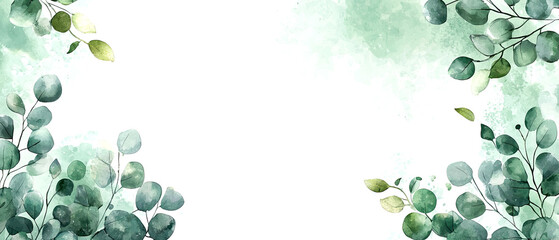 Nature inspired leafy border design digital artwork tranquil environment, watercolor concept