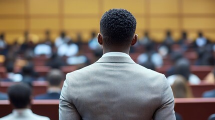 Fototapeta premium A Man Addressing a Large Audience in a Conference Hall