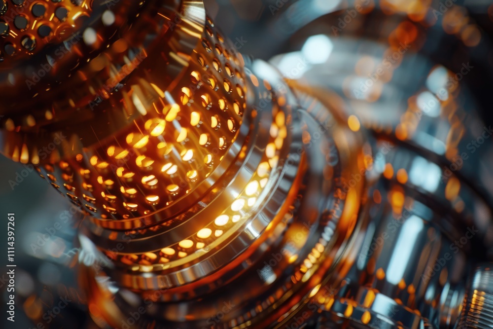 Aufkleber close-up shot of a metal object with lights, suitable for use in technical or industrial contexts
