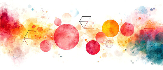 Dynamic abstract art design featuring colorful circles and shapes digital environment, watercolor concept