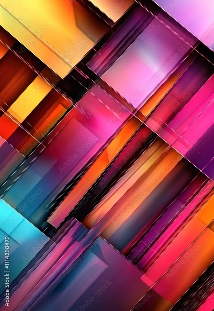 Poster a colorful geometric background with overlapping shapes and vivid hues, perfect for an abstract desi