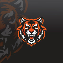 flat e-sport logo of a snarling tiger face