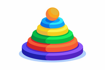 Baby toy pyramid of colorful plastic rings vector art illustration