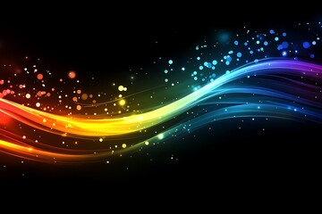 Obraz premium Vibrant rainbow light wave streaks on black background.