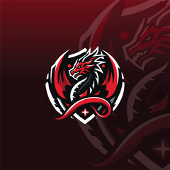 flat logo for an e-sport team with a dragon and shield