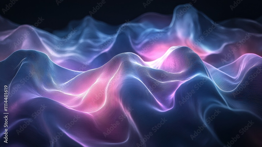 Poster futuristic abstract background with colorful gradient waves in a digital landscape