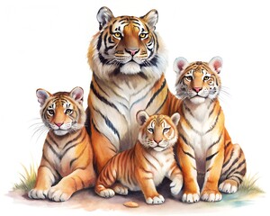 premium illustration of family of tigers isolated on white background