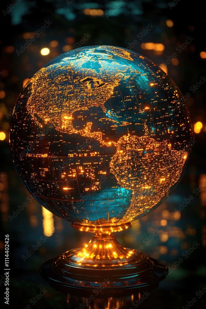 Poster a transparent glass globe with a map of the world displayed inside