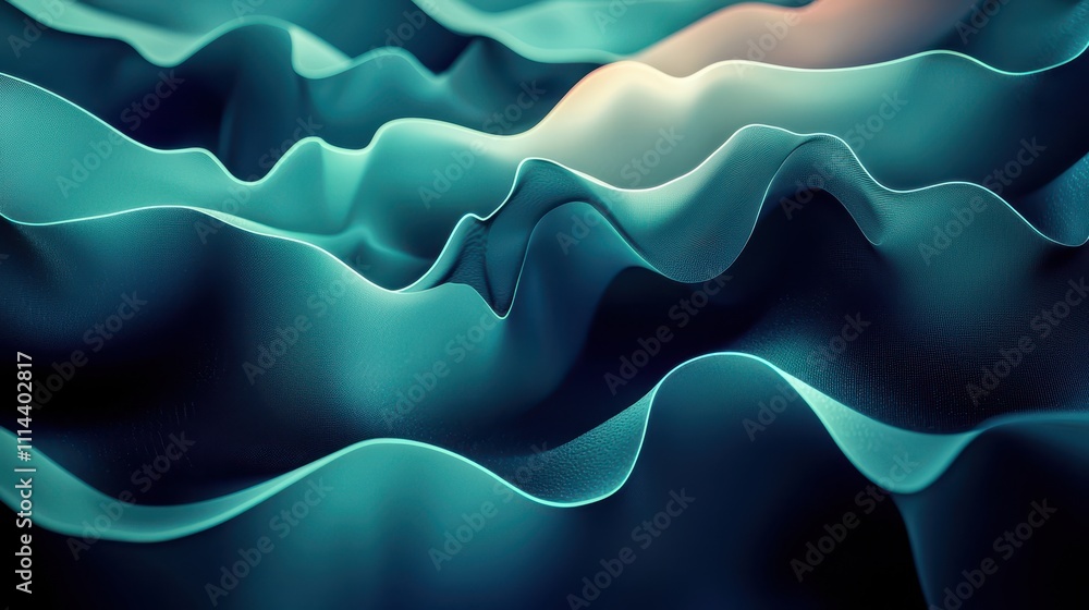 Poster futuristic abstract background with fluid shapes and gradient waves in deep blue and teal tones