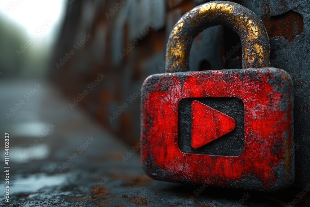 Poster A red padlock with a play button symbolizing security and entertainment