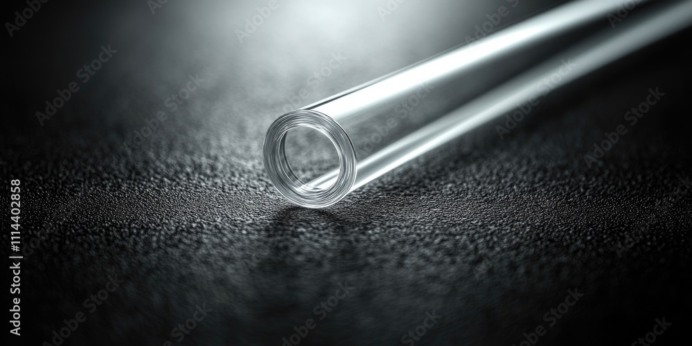 Poster a close-up shot of a glass tube on a table, suitable for use in science or laboratory settings
