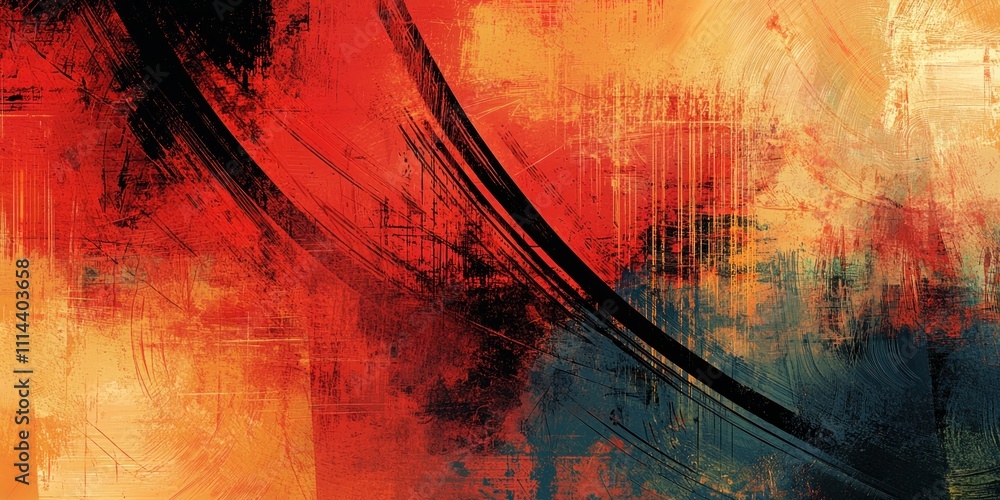 Poster a highly stylized abstract background with bold lines and contrasting colors, perfect for graphic de