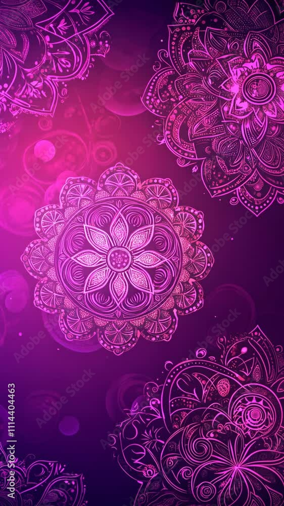 Poster vibrant mandala patterns create a mesmerizing backdrop with deep purple hues and intricate designs