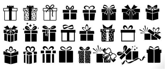 present or gift box icon set. gift box vector icons for prize, shopping, festive, sale, reward, holiday, packaging, award, congratulating etc concept.