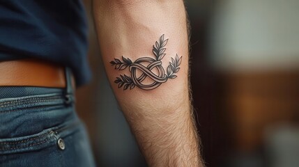 Tattoo with interlocking infinity symbols and creative accents, isolated for focus