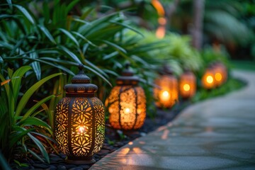 A line of lights in the dark, can be used for a scene or atmosphere