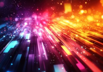 Obraz premium Vibrant Abstract Background with Colorful Lights and Dynamic Motion, Featuring Bright Glows and Vivid Particles in a Stunning Display of Energy and Movement