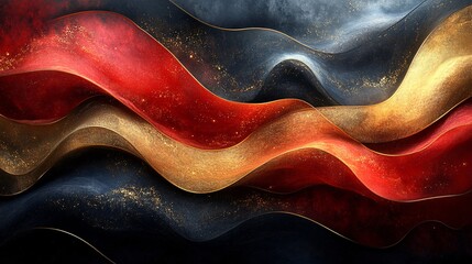 Flowing Waves in Gold and Red Design