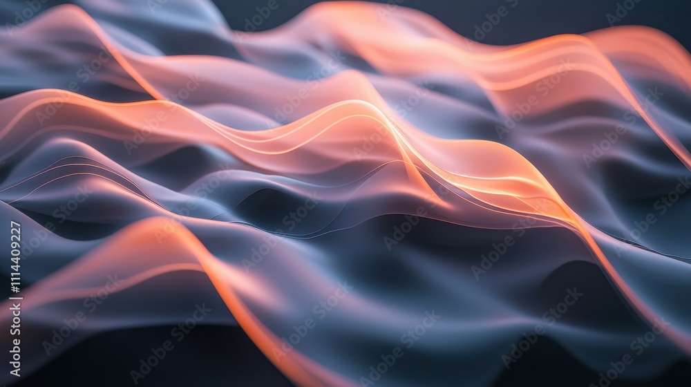 Poster futuristic abstract gradient background with flowing waves in soft colors and light effects