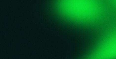 Green grainy color flow on a black background with noise texture effect, wide website banner header design with space