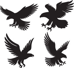 Obraz premium eagle bird icon set silhouette vector art illustration isolated on transparent background