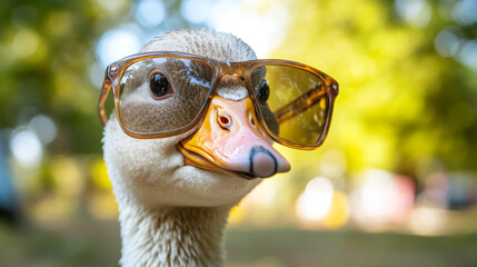 Obraz premium Duck sporting stylish sunglasses enjoying a sunny day outdoors in the park