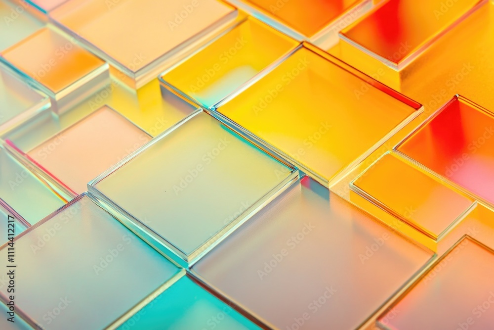 Poster a close-up shot of a collection of glass blocks, ideal for use in architectural or design contexts