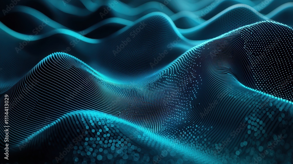 Poster futuristic abstract background with gradient waves and digital texture elements for design use