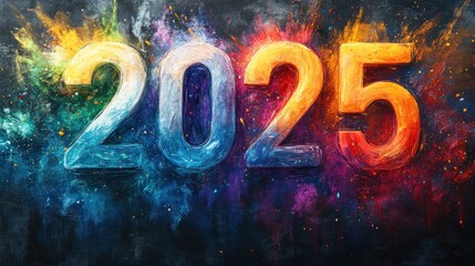 Colorful 2025 New Year explosion.