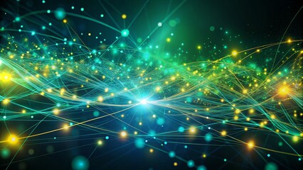 Fototapeta premium Networked Flow Teal and Gold Light Trails in Abstract Digital Space