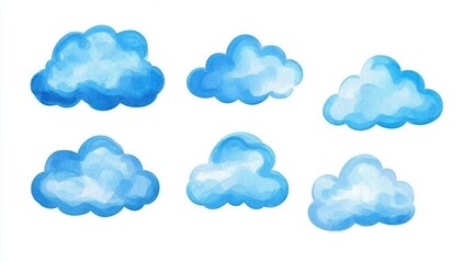 Obraz premium Watercolor Blue Cloud Clip Art on White Background, Vector Illustration, Simple Minimalist Form