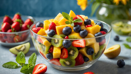 Fresh Fruits in a Glass Bowl