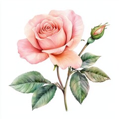 Fototapeta premium Watercolor Rose Illustration on White Background, Evenly Spaced, High-Quality