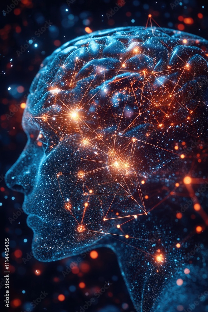 Poster close-up of a human brain with glowing neural pathways