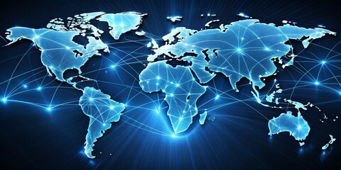 Global Network A Blue, Illuminated World Map Showing Interconnectedness