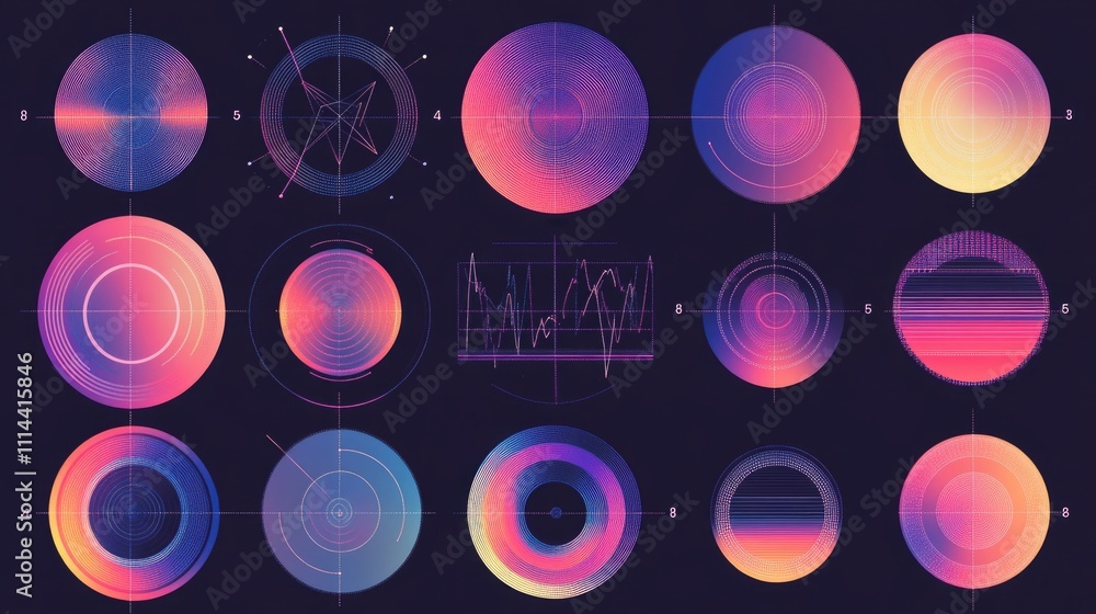 Poster a collection of colorful circles on a black background, suitable for various designs and presentatio