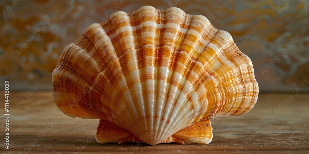 Poster a close-up view of a shell on a table, great for decorating or educational purposes
