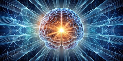 Obraz premium Brainwave Burst Digital Brain and Energy Field Composition