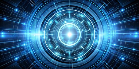 Obraz premium Blue Digital Core Concentric Circles, Glowing Lines, Tech Concept