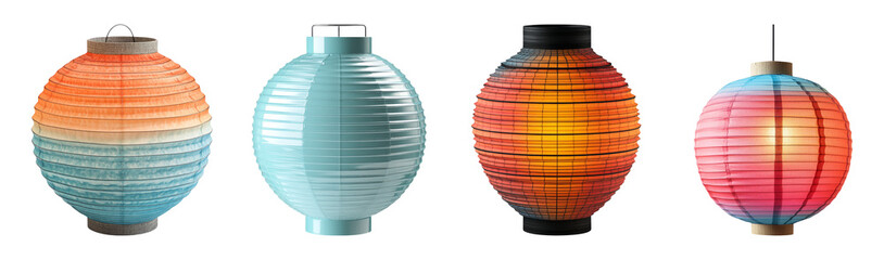 Colorful Lanterns Isolated on Transparent Background