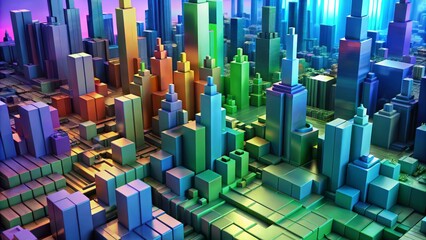 Obraz premium Abstract Cubist Metropolis Digital 3D Render of a Vibrant Cityscape
