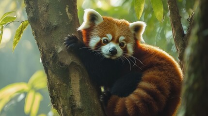 Fototapeta premium Red Panda Resting on a Tree Branch