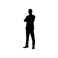 Man standing silhouette on white background.