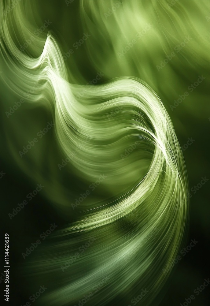 Poster a smooth and flowing abstract green background featuring soft lines and blended shades for a tranqui