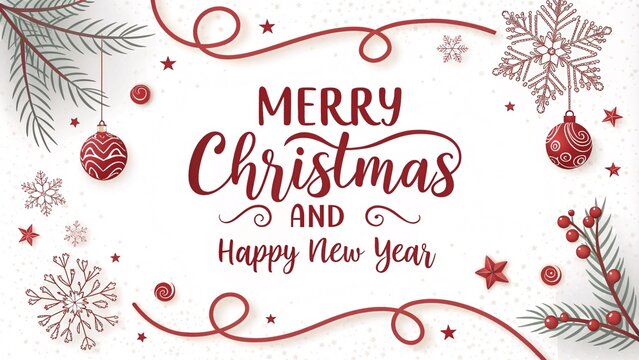 Festive Holiday Postcard with 'Merry Christmas' and Winter Illustrations V7