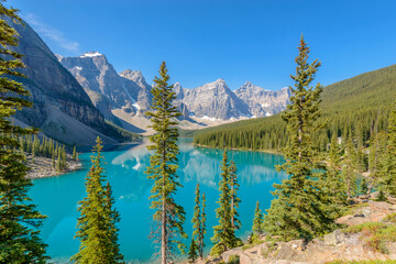 Majestic mountain lake in Canada. Moraine Lake in Alberta, Canada.