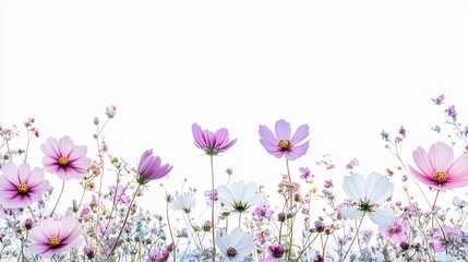 Cosmos Flower Meadow: A Delicate Symphony of Pink and White