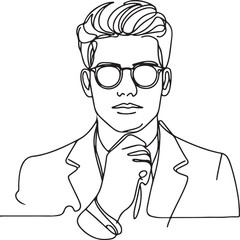 Man Portrait with Glasses: Elegant Line Drawing Illustration